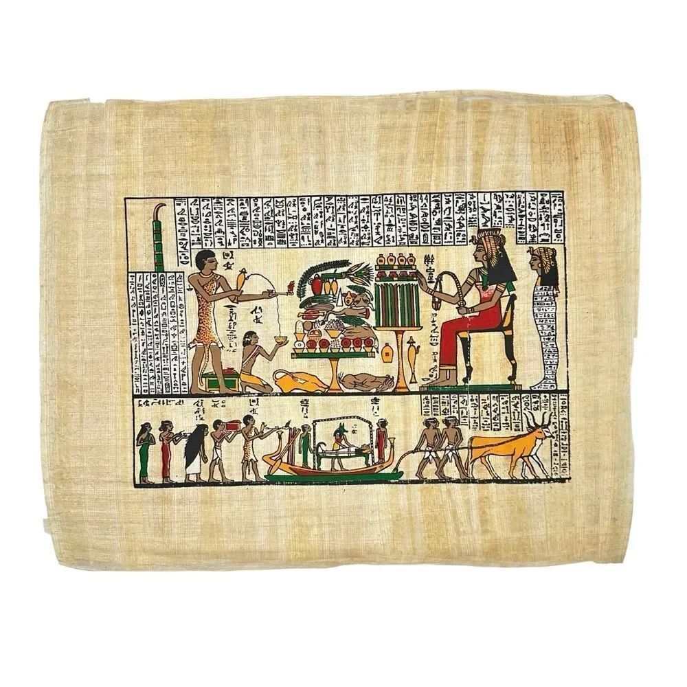 Vintage Egyptian Papyrus Painting Book of the Dead Anubis Osiris Hieroglyphics